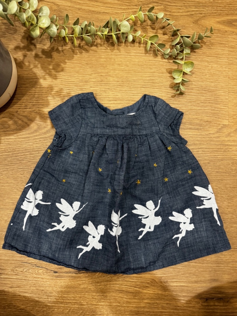 Baby GAP Girls 0-3M Chambray Fairy Print Dress Blue